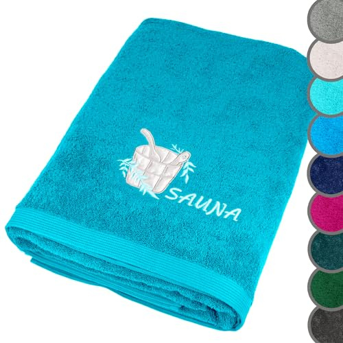 Lashuma Saunahandtuch 100x200 cm, großes XXL Badetuch in Aquamarin Blau | 500 gsm Frottee aus 100% Baumwolle: Saunatuch, Badehandtuch, Duschtuch und Liegetuch für Sauna, Bad & Wellness