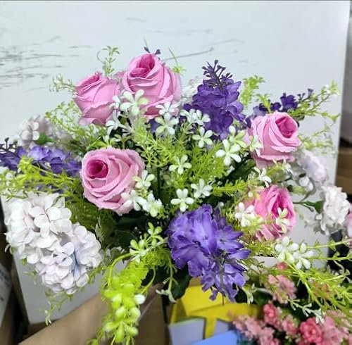 HUAESIN Lila Rose Künstliche Blumen Pflanzen für DIY Hausgarten Party Hochzeits Deko - Kunstblumenstrauss in Blau