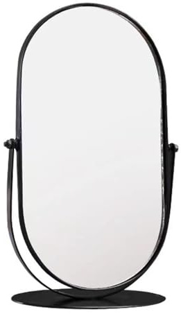 Hosoncovy Desktop Mirror with Stand,Metal Frame Tabletop Cosmetic Vanity Makeup Small Mirror Oval Free Standing for Bathroom Bedroom (Black)
