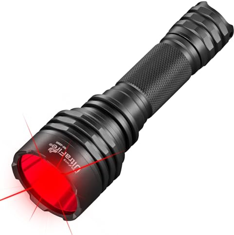 ULTRAFIRE Red Light LED Torch 620-630nm 273 Yards Red LED Torch, 10W Powerful Single Mode Red Hunting Light for Night Vision, Fishing, Astrophotography, WF-509R