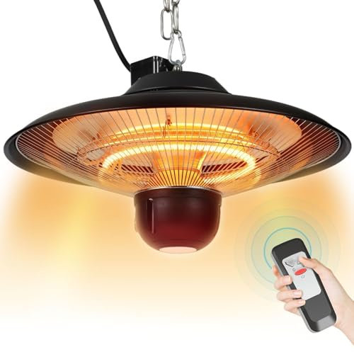 Chauffage Radiant Extérieur 2000W IP24 Résistant à lEau pour Terrasse et Jardin Chauffage Infrarouge Système Suspendu avec Télécommande Silencieux Idéal pour Lecture et Sommeil Installation Flexible