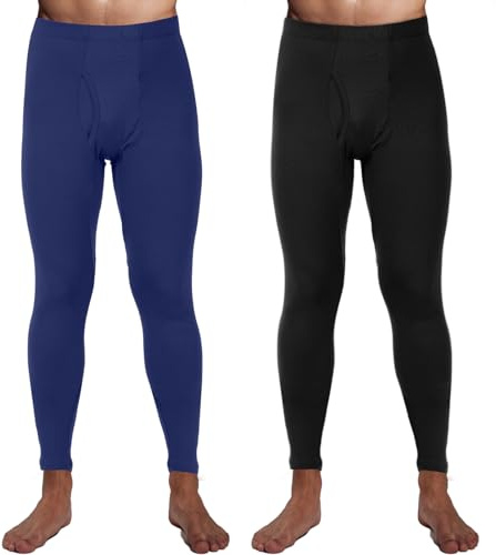 Hestya 2 Calzamaglie Lunghi Termici da Uomo Pantaloni a Strati Base per Stagione Fredda di Pile(XXL,Nero, Blu Scuro)