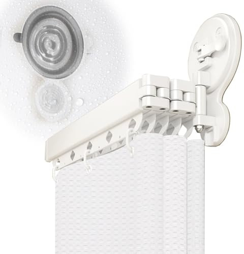 Faltbarer Duschvorhangstange mit Saugnapf, Ohne Bohren L/U Form Eckvorhangstangen Zur, Wasserdicht Schimmelresistent Duschvorhang für Badewanne(104+25cm)