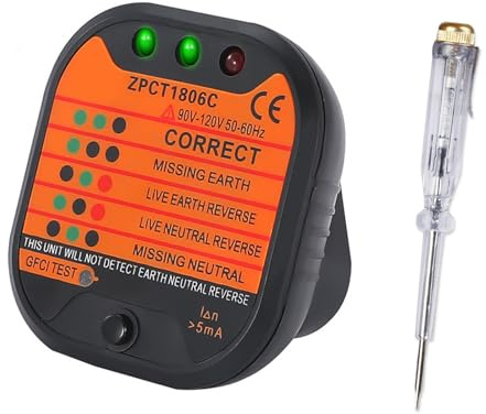Belligern Socket Tester with RCD Trip 220-250V Mains Outlet Polarity Voltage Detector and Display