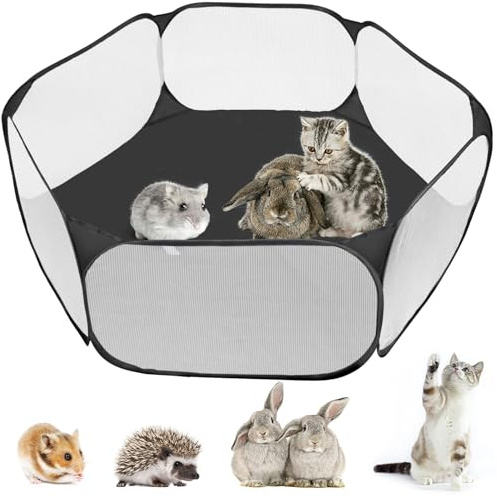 MAIKEHIGH Small Animal Pet Playpen, Pop up Hamster Playpen Foldable Open Cage Tent Exercise Fence for Guinea Pig, Rabbits, Chinchillas, Hedgehogs (Black)