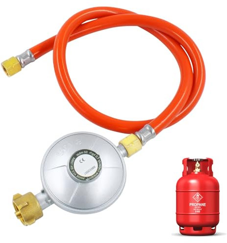CLIUNT Gasschlauch mit druckminderer, 50mbar 150 cm Gruckminderer gasgrill, Gasschlauch Druckminderer Set, 1/4 Links Gas Niederdruckregler für Gasgrils, Camping, Picknicks, Grillpartys