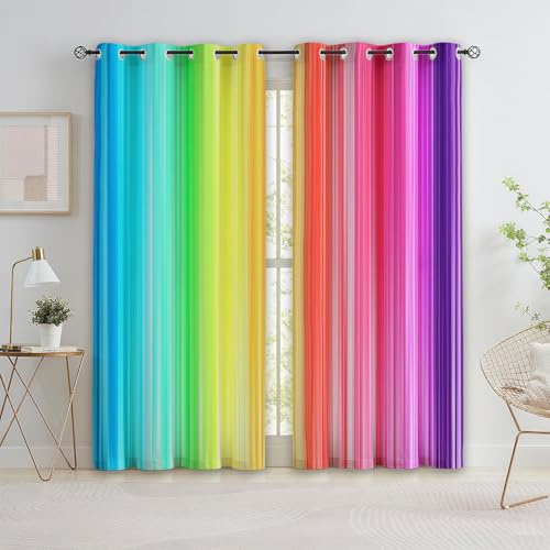 Regenbogen Streifen Verdunkelungsvorhänge 3D Regenbogen Vertikaler Hintergrund Ösen Vorhang 2Er H166 x B75 cm, Verdunkelungvorhang Blickdicht Gardinen Kinderzimmer Mädchen Schlafzimmer Thermovorhag