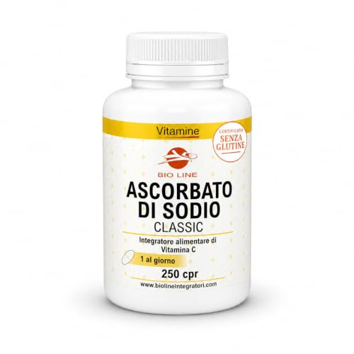 Bio Line Ascorbato di Sodio - Vitamina C Pura 250 Compresse Deglutibili con Acqua Integratore Difese Immunitarie che Migliora l'Assorbimento del Ferro, Integratori Alimentari Made in Italy