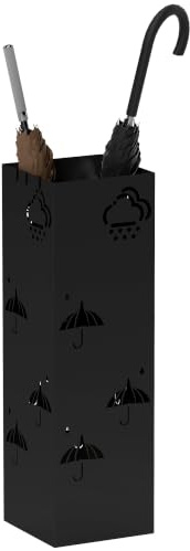 HOMCOM Schirmständer 4 Haken für Regenschirme 15,5 x 15,5 x 49 cm Schwarz | Regenschirmhalter, Abnehmbare Wasserauffangschale, Deko Schirmhalter, für Sonnenschirm, Gehstöcke, Stahl
