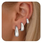 Viromy Orecchini Donna Argento Orecchini Donna cerchio 3 paia di Orecchino a Cerchio Semplici in Acciaio Inossidabile 17/14/11 mm