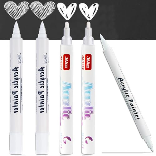Lubgitsr 4 Pcs White Acrylic Paint Pen, 1-3mm Soft And Hard Double Head For Writable Fine Point Highlight Acrylic Pen, 2mm Paint Markers For Black Paper, Ceramics, Stones, Glass, Wood, Canvas