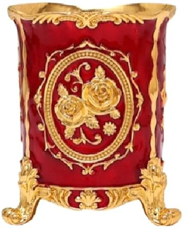 Louttary Porte-Stylo de Rangement de Papeterie de Bureau à Domicile, Organisateur de Cosmétiques, Artisanat D'Art en Métal, Décor de Table, Boîtes de Rangement de Couverts Rouge Facile à Utiliser 9,2