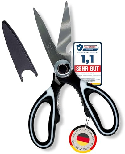Küchenschere Edelstahl vom Scherenpalast, Geflügelschere, Mehrzweck Haushaltsschere, Stoffschere, Schere mit Schutzhülle für Geflügel, Knochen, Fisch, Kräuter & Gemüse, Dosenschneider, Nussknacker