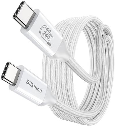 Silkland USB 4 Cable for Thunderbolt 4 2M, 40Gbps Data Sync, 8K/5K@60Hz, 240W Fast Charging, USB C Thunderbolt Cable, Compatible for MacBook, iPhone 16, iPad, SSD, Docking, eGPU, White