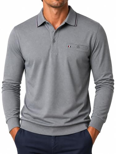 Soltice Herren Poloshirts Langarm Polohemden mit Brusttasche, Gestreifte Blousonshirts aus Baumwoll-Mix (M bis 3XL)