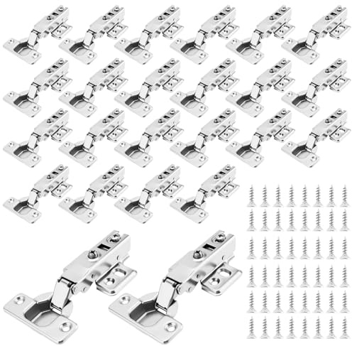 SINJEUN 24 Pcs 35mm Cabinet Hinges, Kitchen Cupboard Hinges, Soft Close Hinges with Screws for Bedroom Wardrobe Door