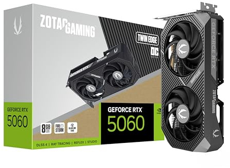 ZOTAC Gaming GeForce RTX 5060 Twin Edge OC DLSS 4 8GB GDDR7 128-bit 28 Gbps PCIE 5.0 Tarjeta gráfica para Juegos, Tarjeta compacta preparada para SFF, ZT-B50600H-10M