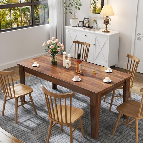 SoarFlash 70.87-106 Extendable Dining Table for 4-8 Person, Rectangle Wooden Dining Room Table for Gatherings, Meeting for Small Kitchens, Dining Office(Walnut)
