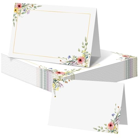 Lot de 60 Marque Place, Porte Nom Table with Design Floral, Marque Place Anniversaire, Mariage, Baptême, Communion, Confirmation, Fêtes, Cartes de Table à Écrire Soi-même