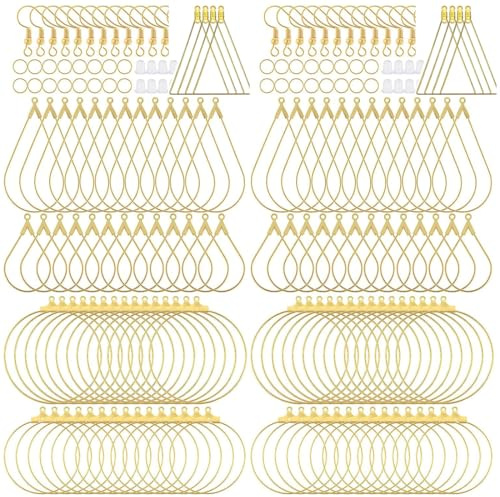 WUSJCOF 200 Pièces Kit de Fabrication de Boucles d'Oreilles en Acier Inoxydable DIY (Crochets d'Oreilles, Créoles, Anneaux Ouverts) pour Adultes