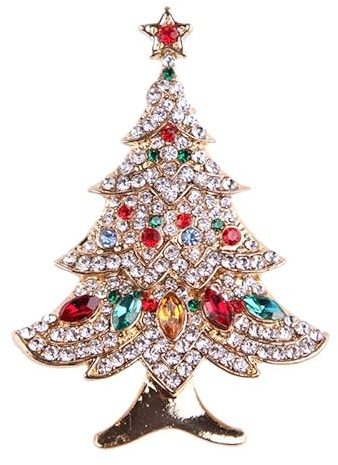 Healvian Weihnachtsbaum Brosche Damen Strass Anstecknadel Festlich Bunter Schmuck für Kleidung Party Zubehör