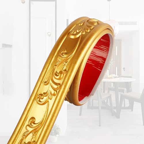 HENANCXF Sockelleiste selbstklebend 5M (16.4FT), Dekorleiste, für Wände, Spiegelrahmen, Fensterrahmen und Wohndekoration - Kleben ohne Bohren(Size:4.5cm,Color:Black with Gold)