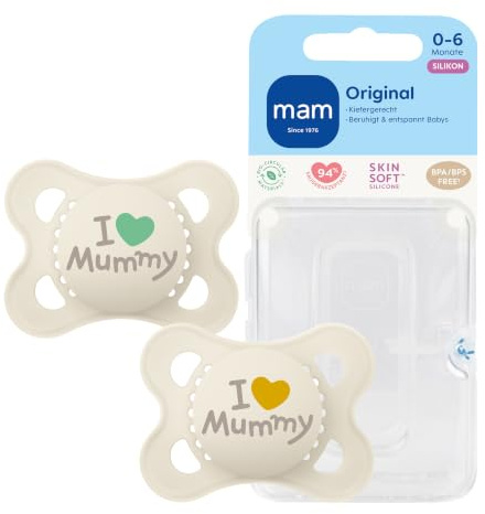 MAM Original Schnuller | 0-6 Monate | Schnuller für Neugeborene | 94% Akzeptanz | stillfreundlich | von Hebammen empfohlen | zahnfreundlich | SkinSoft Silikon | Mummy/Beige | 2 Stück