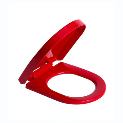 Sedile WC, Sedile WC colorato a forma di D, chiusura ammortizzata, sgancio rapido, cerniera superiore fissa, coperchio for bagno in PP ispessito, blu(Red)