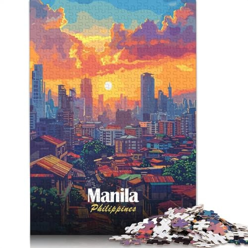 Puzzle pour Adolescents Manille Philippines Paysage Urbain au Coucher du Soleil 1000 pièces Puzzles en Bois Puzzle pour Adultes Jeux éducatifs 1000 pièces (75 x 50 cm)