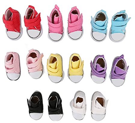 Qcwwy 8 Pares de Zapatos de Lona para Muñecas, Colores Surtidos Zapatillas Antideslizantes Zapatos de Muñeca de Tela Antidesgaste Adecuados para Bailes con Dedos Patineta con Dedos