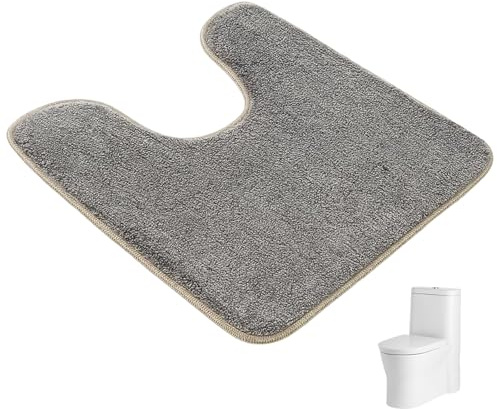 RagQbuK Toilet Mat, Pedestal Mat for Toilet, U-Shaped Non-Slip Bathroom Mat, Soft Absorbent Toilet Rug, 50x40cm Grey Mat, Machine Washable and Quick Drying for Easy Care, Ideal for Daily Use
