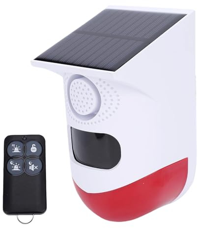VBESTLIFE Alarme de Capteur de Mouvement Solaire, Sirène de sécurité WiFi étanche IP67 120 DB avec Télécommande et Lumière Stroboscopique, 4 Modes pour Cour, Ferme, Maison, Détection de