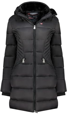 Geographical Norway BEE - Parka lungo trapuntato caldo con cappuccio rimovibile, giacca invernale stile urbano e outdoor, confortevole, elegante e funzionale, Nero , L