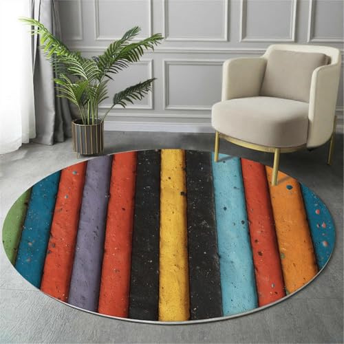 ALTCIRNMD Gebogene Streifen Gräulich-Weiß Weicher Runder Kurzflor-Teppich Modische Texturen Für Wohnzimmer & Schlafzimmer,Einfache Pflege,Heimbüro-Dekoration,160Cm Durchmesser