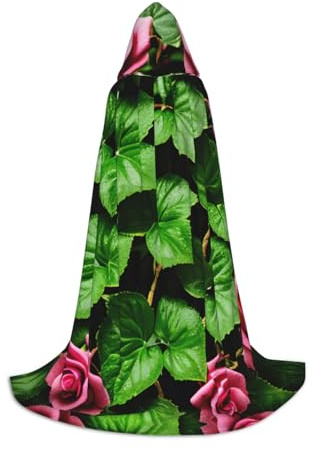 YIJIAYUN Cape à capuche élégante et confortable pour adolescent, motif floral rose lierre avec feuilles, idéale pour les événements à thème et au quotidien