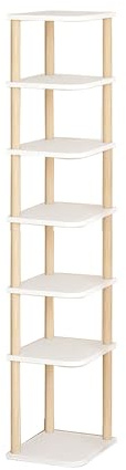 Scaffale angolare a 4-8 livelli, scaffale for libri in legno, libreria alta e stretta, adatta for riporre libri, album fotografici e oggetti decorativi a casa(Color-1,26x28x142.2cm)