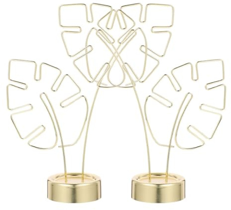 SUPVOX Lot de 2 Porte-cartes de Table Dorés en Métal Forme Feuille de Monstera Socle, Clips Multifonctions pour Photos, Notes et Numéros de Table, Support Décoratif Compact pour Bureau