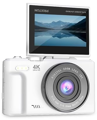PRIXTON Cámara Digital Xplorer DV900, WiFi, App, Pantalla Giratoria LCD, 4K, 64MP, 9 Funciones, Batería extraíble Recargable, Autonomía 1,5h, Tarjeta SD hasta 256GB, Blanco (Reacondicionado)
