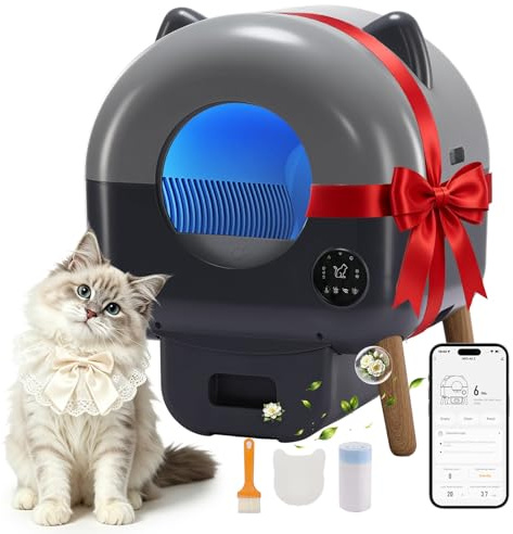 GTPLAYER Katzenklo Selbstreinigend, 66L Automatisches Katzenklo Mit App & Sensoren, Anti-Einklemmung, Elektrisches Katzenkloes mit 6‑farbige Innenbeleuchtung, Duftstein, Für Mehrkatzenhaushalte, Grau