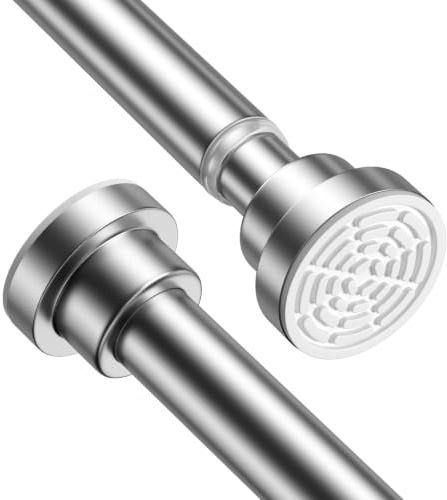 AIZESI Shower Curtain Pole 79-195cm Extendable Curtain Poles No Drilling Silver Tension Rods For Curtains Telescopic Shower Curtain Rail For Bathroom Bedroom Window Closet