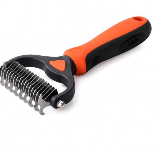 QLK 2 In 1 Undercoat Rake for Dogs Cats, Dog Shedding Brush for Long Haired Dogs, Double Sided Dog Deshedding Brush, Pet Grooming Brushes for Dematting, Undercoat Comb for Dogs