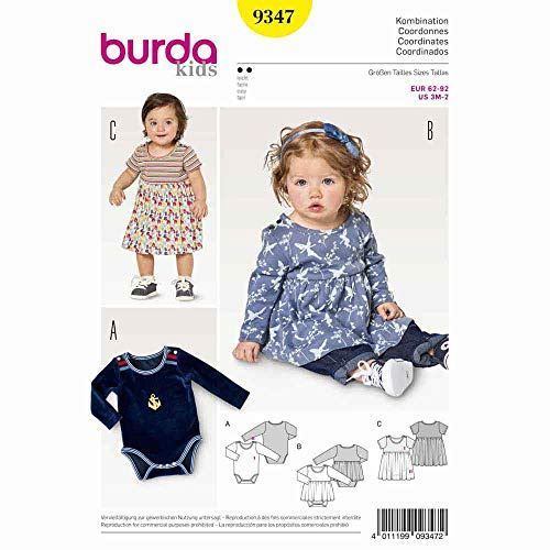 Burda Style Schnittmuster B9347 Kleid und Body für Babys
