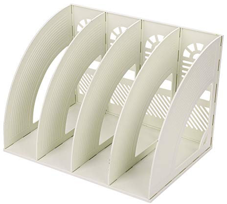 ITODA Organizer da scrivania, con 4 scomparti, robusto porta-riviste in plastica, divisori per documenti, riviste e libri White