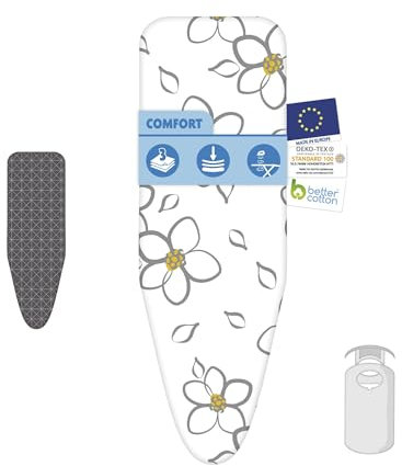 Funda para Tabla de Planchar de 3 Capas LaundrySpecialist Comfort - Talla S/M Universal MAX 32x112 cm - Disponible en Tres tamaños - Fabricada en 100% algodón con una Gruesa Capa de Molton