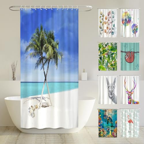 arteneur Anti-Schimmel Duschvorhang 120x200 cm Strand | Textil recycelt, OEKO-TEX 100, 40°C Maschinenwäsche, blickdicht, wasserdicht, beschwerter Saum, mit 8 recycelten Ringen