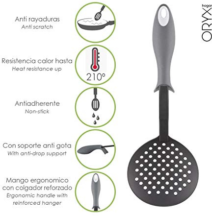 Espumadera Cocina Nylon Con Mango Antigotas Engomado 35 x 11,7 cm.