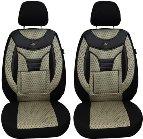 Maß Sitzbezüge für Auto Sitze kompatibel mit Ford Transit 6 2006-2013 Fahrer und Beifahrer Schonbezüge Sitzschoner Sitzbezug FB:902 (Beige/Schwarz)