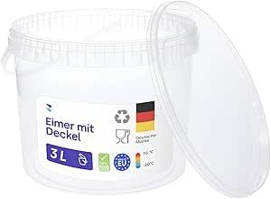 BenBow Secchio con coperchio 3l trasparente 100x 3 litri - sicuro per gli alimenti, stabile, ermetico - secchio di plastica con manico - vuoto