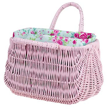 e-wicker24 Alles aus Weide Liten korgväska i rosa, flätad väska gjord av pilträ med handtag