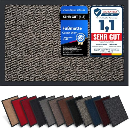 Carpet Diem Fußmatte Beige-Schwarz, 80x120 cm, rutschfeste Schmutzfangmatte | Fußmatte Eingangsbereich, Innen & außen, rutschfeste Türmatte, Schmutzfang Teppich für Haustür, Fußabtreter Qualität aus EU